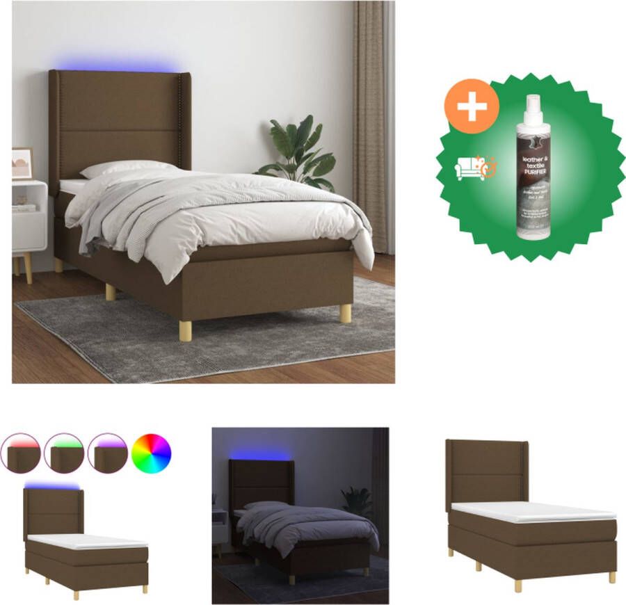 vidaXL Boxspring met matras en LED stof taupe 80x200 cm Bed Inclusief Reiniger