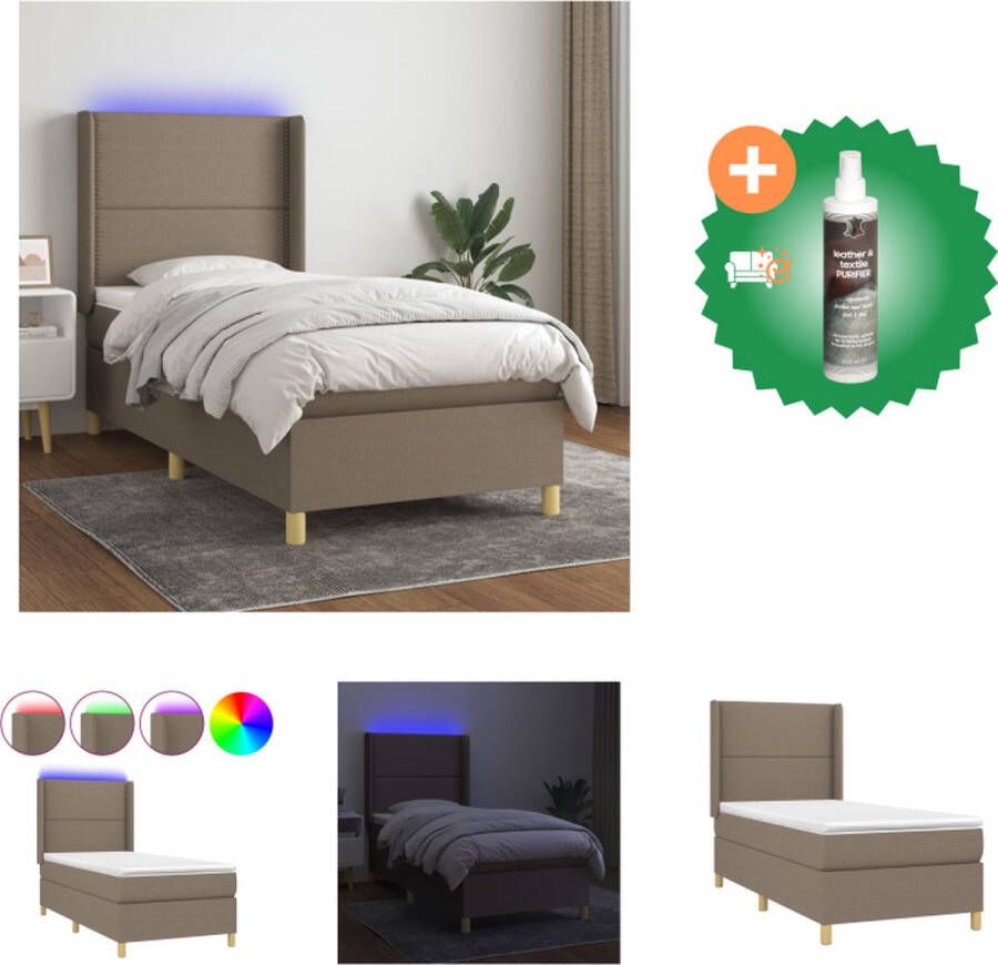 VidaXL Boxspring met matras en LED stof taupe 80x200 cm Bed Inclusief Reiniger