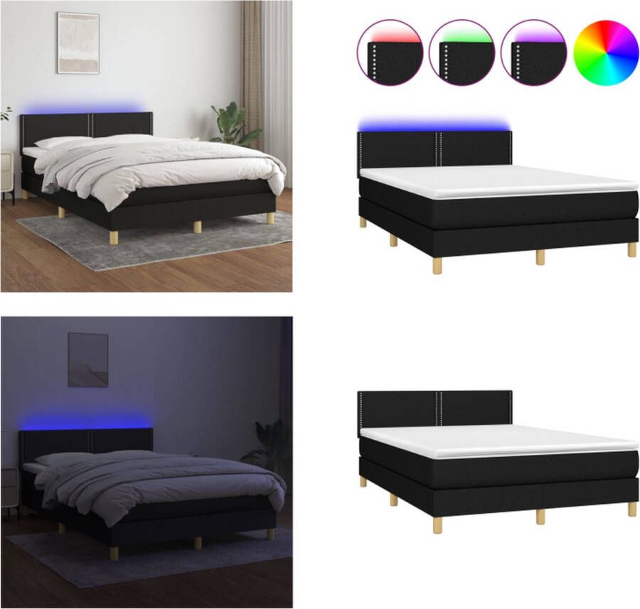 VidaXL Boxspring met matras en LED stof zwart 140x200 cm Boxspring Boxsprings Bed Slaapmeubel - Foto 2