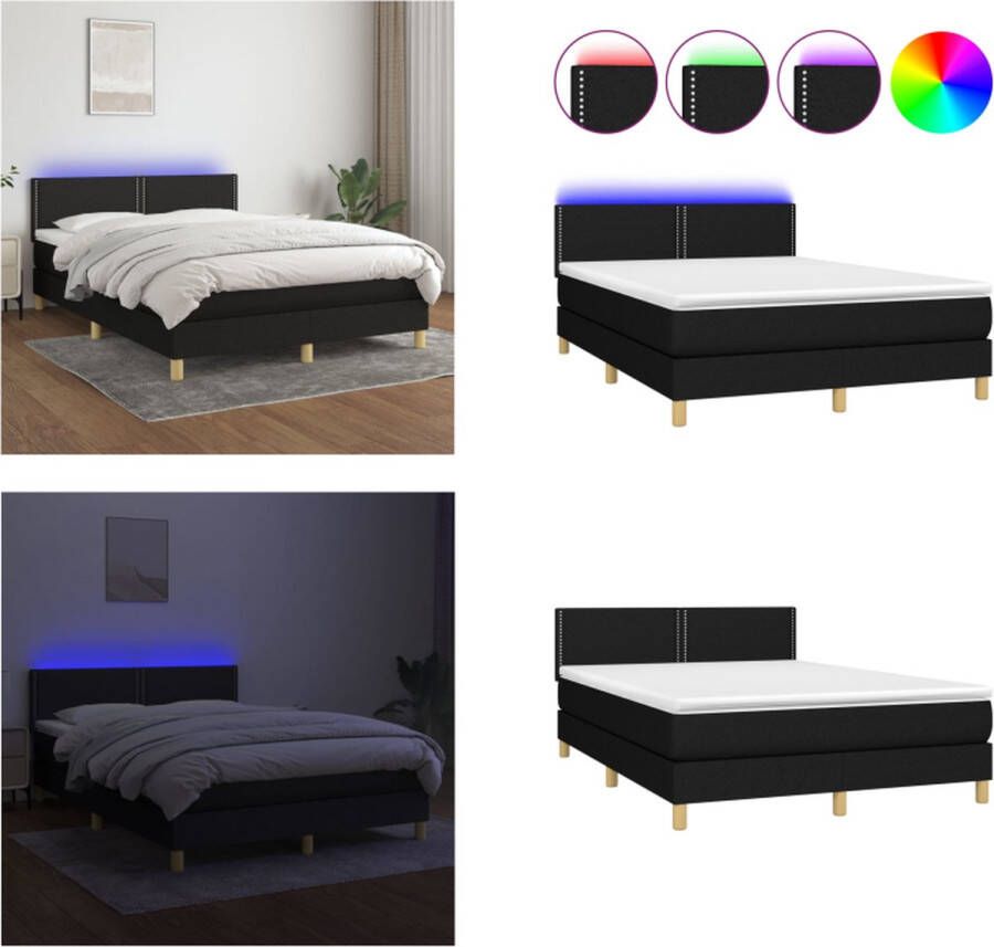 VidaXL Boxspring met matras en LED stof zwart 140x200 cm Boxspring Boxsprings Bed Slaapmeubel - Foto 1