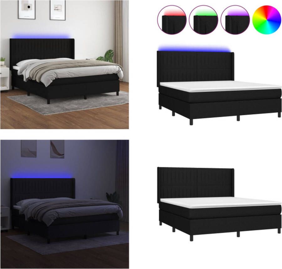 vidaXL Boxspring met matras en LED stof zwart 160x200 cm Boxspring Boxsprings Bed Slaapmeubel
