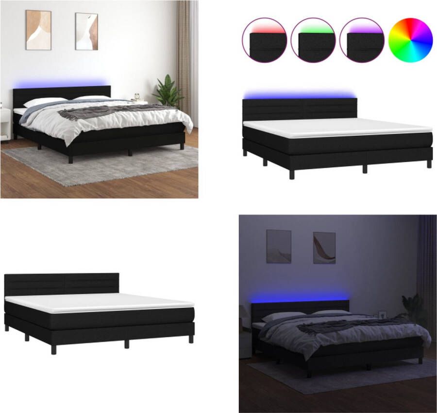 VidaXL Boxspring met matras en LED stof zwart 160x200 cm Boxspring Boxsprings Bed Slaapmeubel