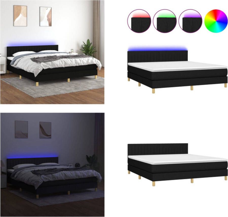 VidaXL Boxspring met matras en LED stof zwart 180x200 cm Boxspring Boxsprings Bed Slaapmeubel - Foto 3