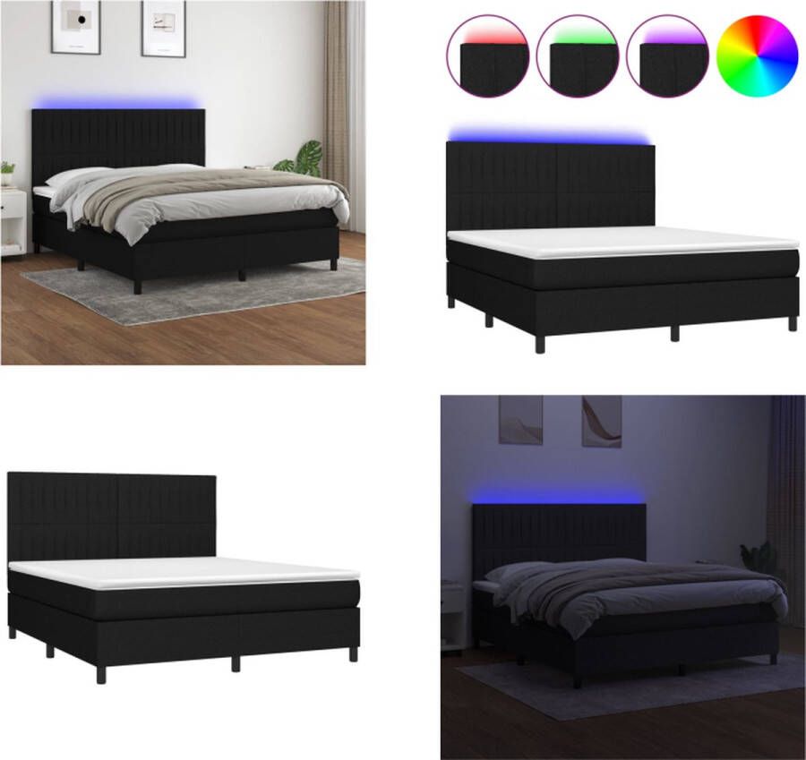 VidaXL Boxspring met matras en LED stof zwart 180x200 cm Boxspring Boxsprings Bed Slaapmeubel - Foto 2