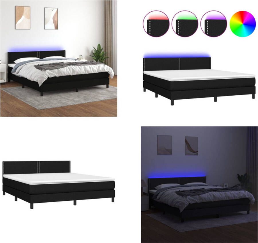 VidaXL Boxspring met matras en LED stof zwart 180x200 cm Boxspring Boxsprings Bed Slaapmeubel