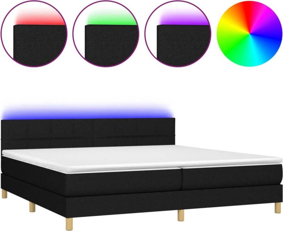 VidaXL -Boxspring-met-matras-en-LED-stof-zwart-200x200-cm