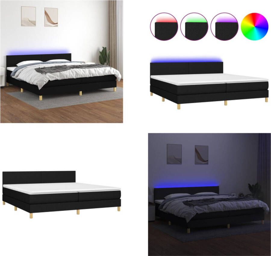 VidaXL Boxspring met matras en LED stof zwart 200x200 cm Boxspring Boxsprings Bed Slaapmeubel