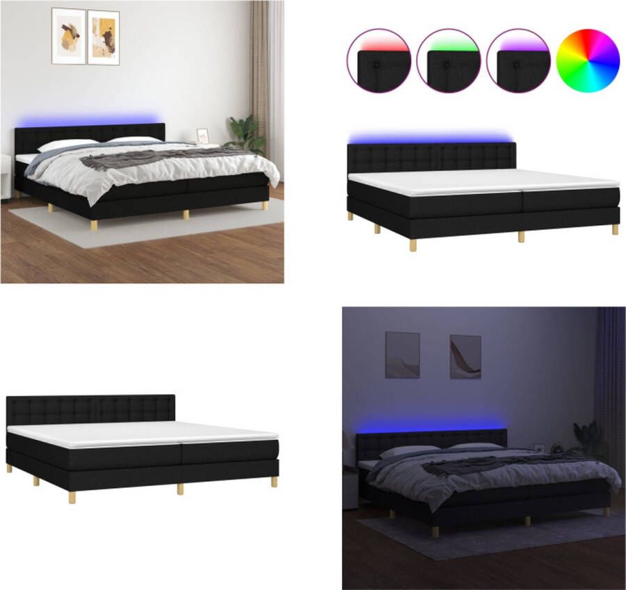 VidaXL Boxspring met matras en LED stof zwart 200x200 cm Boxspring Boxsprings Bed Slaapmeubel