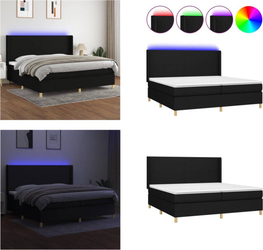 VidaXL Boxspring met matras en LED stof zwart 200x200 cm Boxspring Boxsprings Bed Slaapmeubel - Foto 2