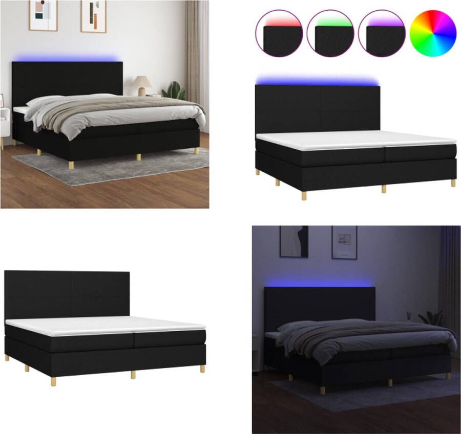 VidaXL Boxspring met matras en LED stof zwart 200x200 cm Boxspring Boxsprings Bed Slaapmeubel
