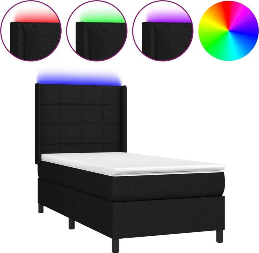 Vida XL Boxspring met matras en LED stof zwart 90x190 cm SKU: V3133119 - Foto 3