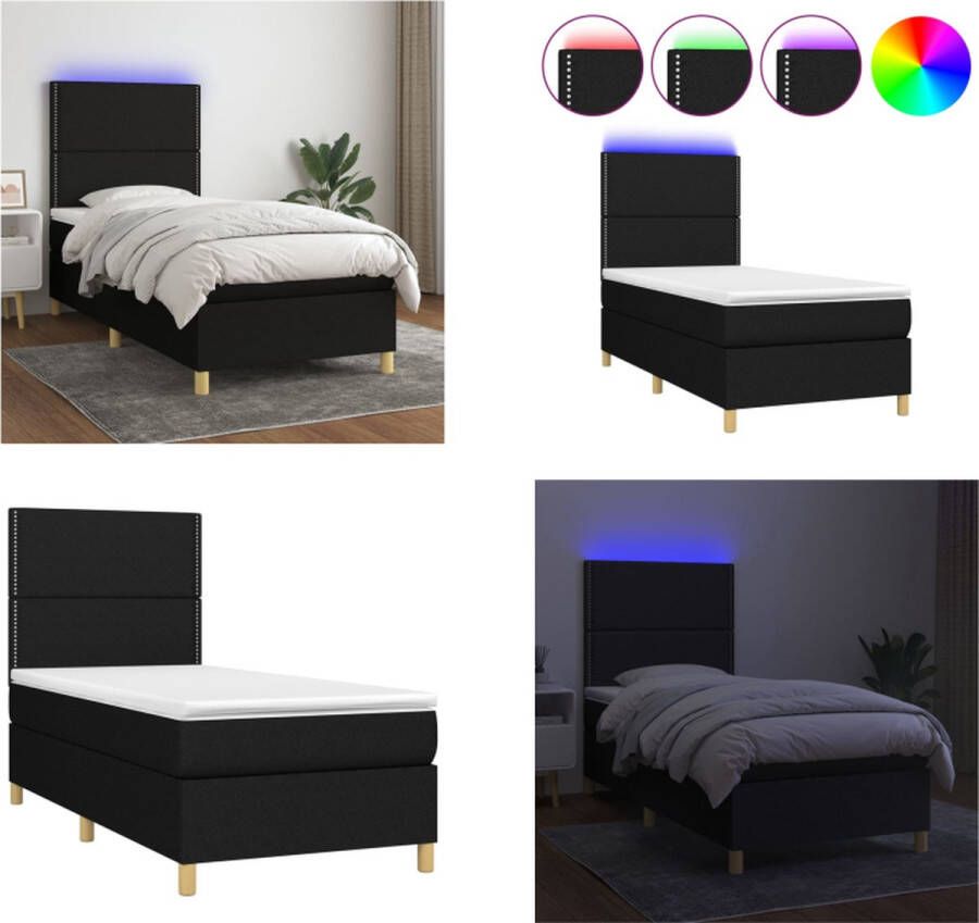 VidaXL Boxspring met matras en LED stof zwart 90x200 cm Boxspring Boxsprings Bed Slaapmeubel