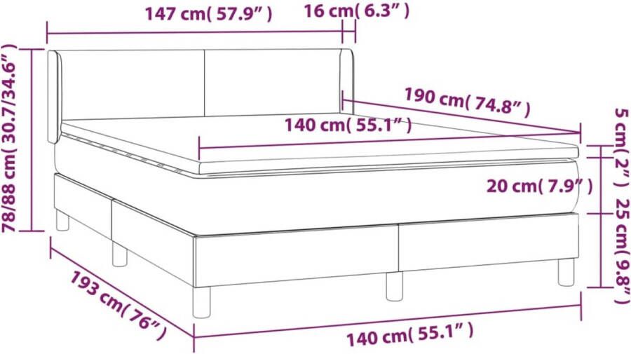 VidaXL -Boxspring-met-matras-fluweel-donkerblauw-140x190-cm