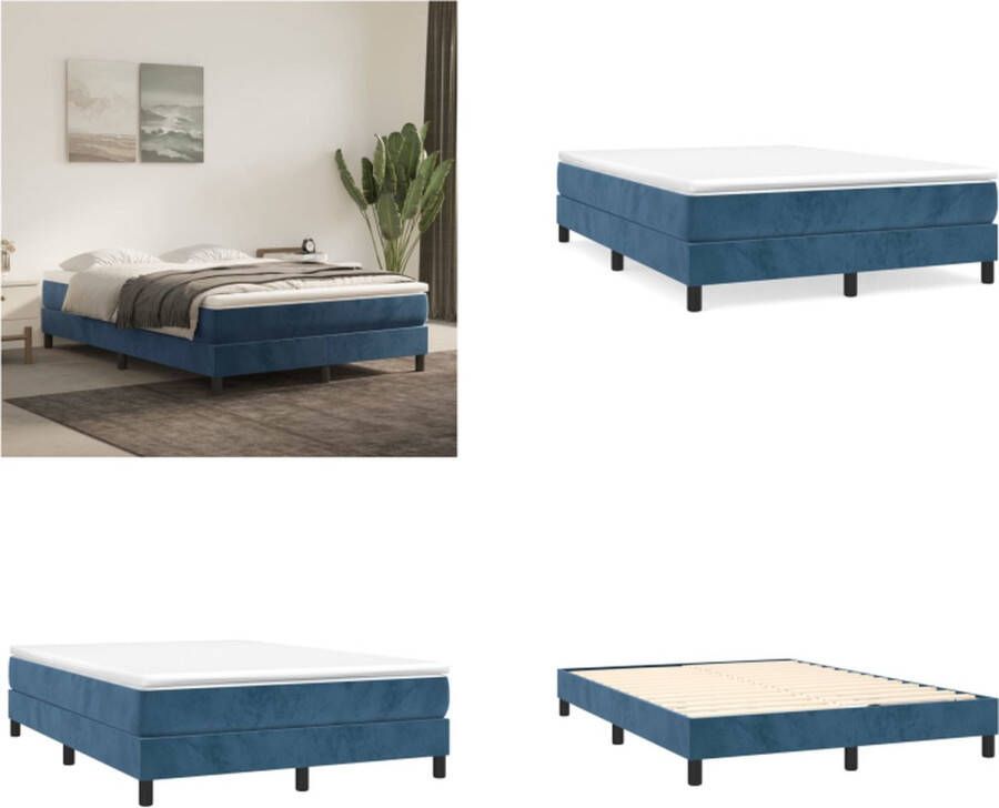 VidaXL Boxspring met matras fluweel donkerblauw 140x190 cm Boxspring Boxsprings Bed Slaapmeubel