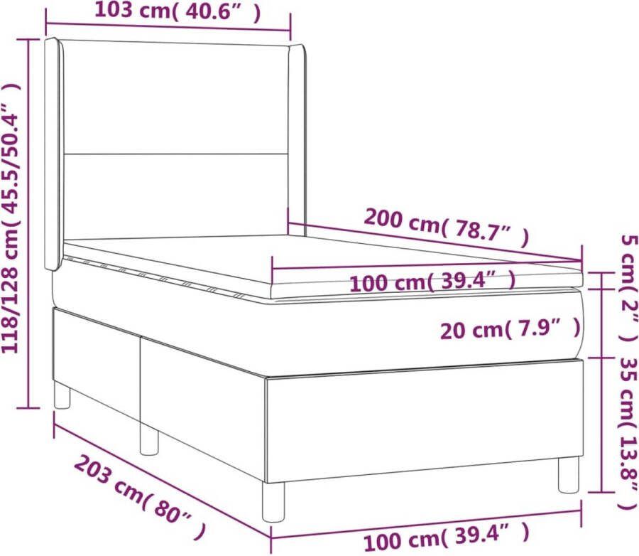 Vida XL Boxspring met matras fluweel donkergrijs 100x200 cm SKU: V3142948 - Foto 5
