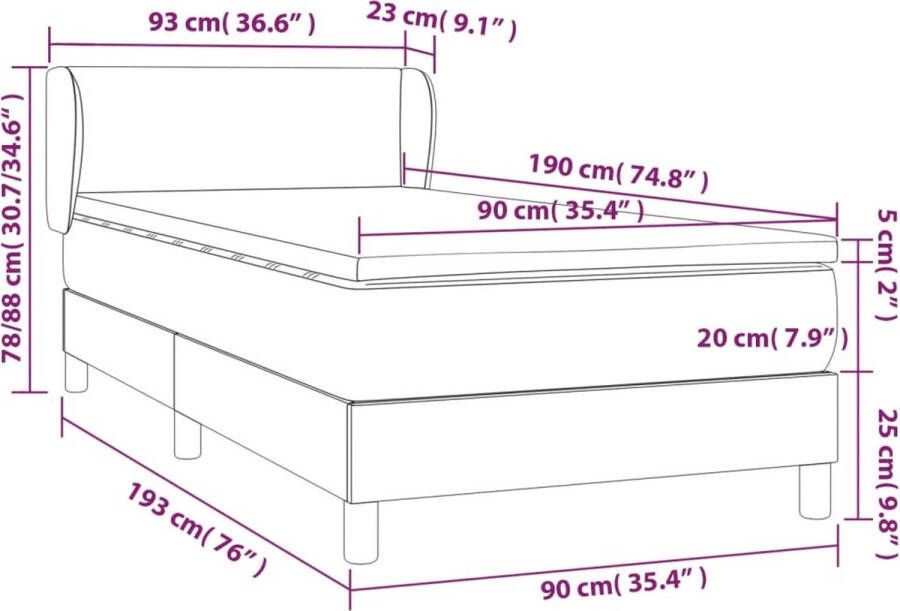 VidaXL -Boxspring-met-matras-fluweel-donkergrijs-90x190-cm