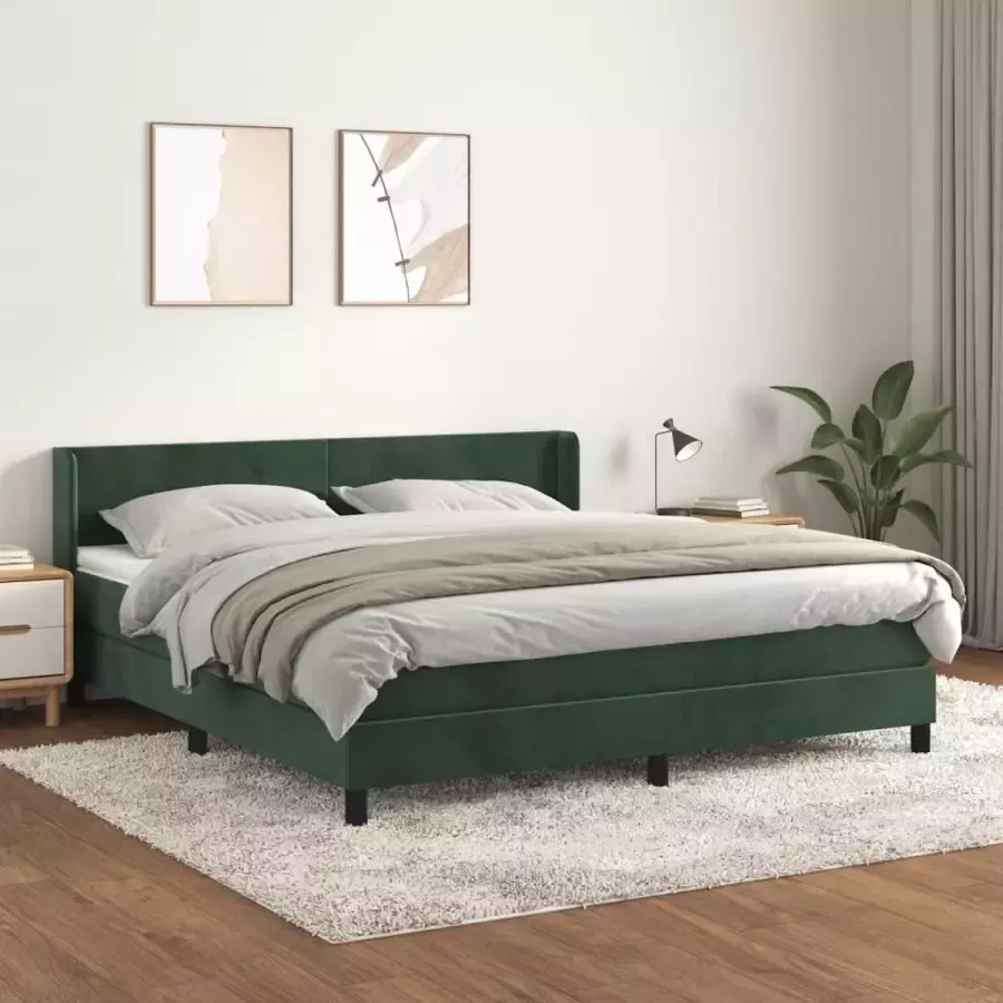 VidaXL Boxspring Fluweel Donkergroen 160x200 cm Boxspringbed Fluweel Bed Donkergroen Bed Verstelbare Hoofdbord Pocketvering Matras Middenhard Matras Luxe Bed - Foto 4