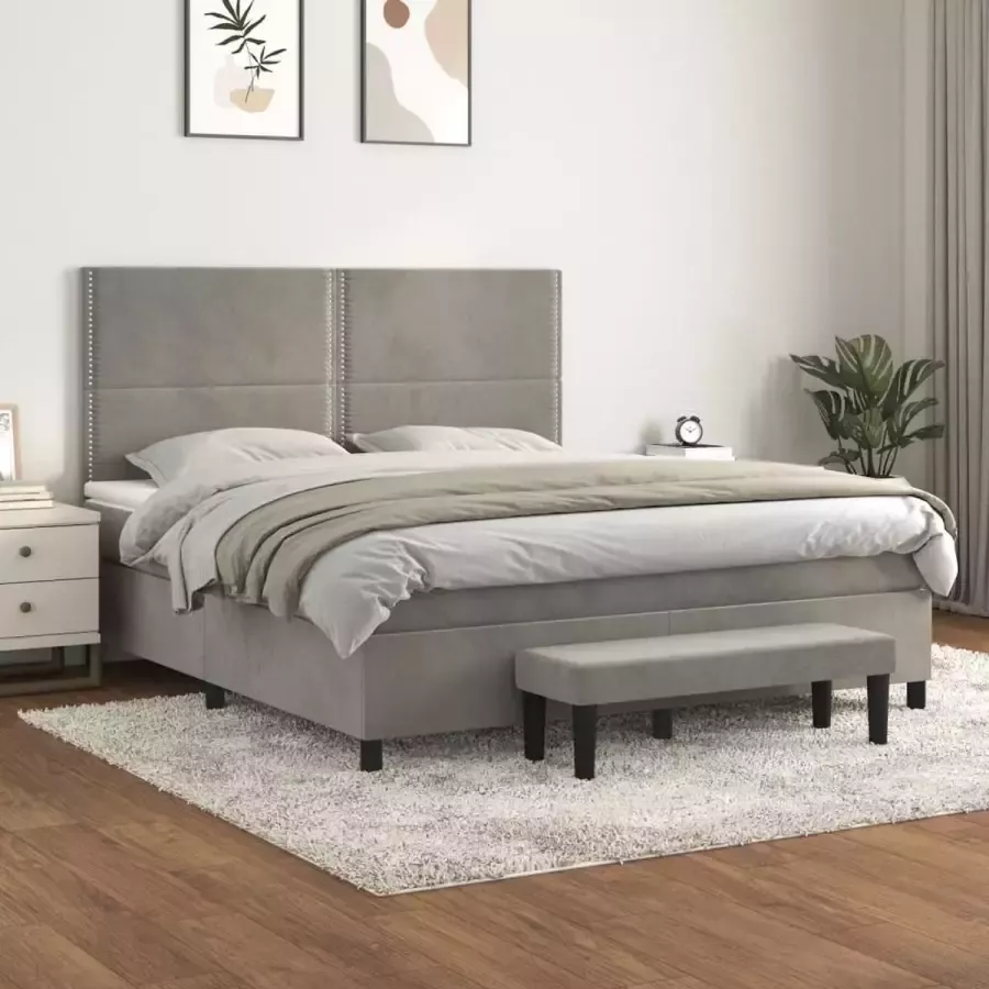 VidaXL -Boxspring-met-matras-fluweel-lichtgrijs-180x200-cm - Foto 4