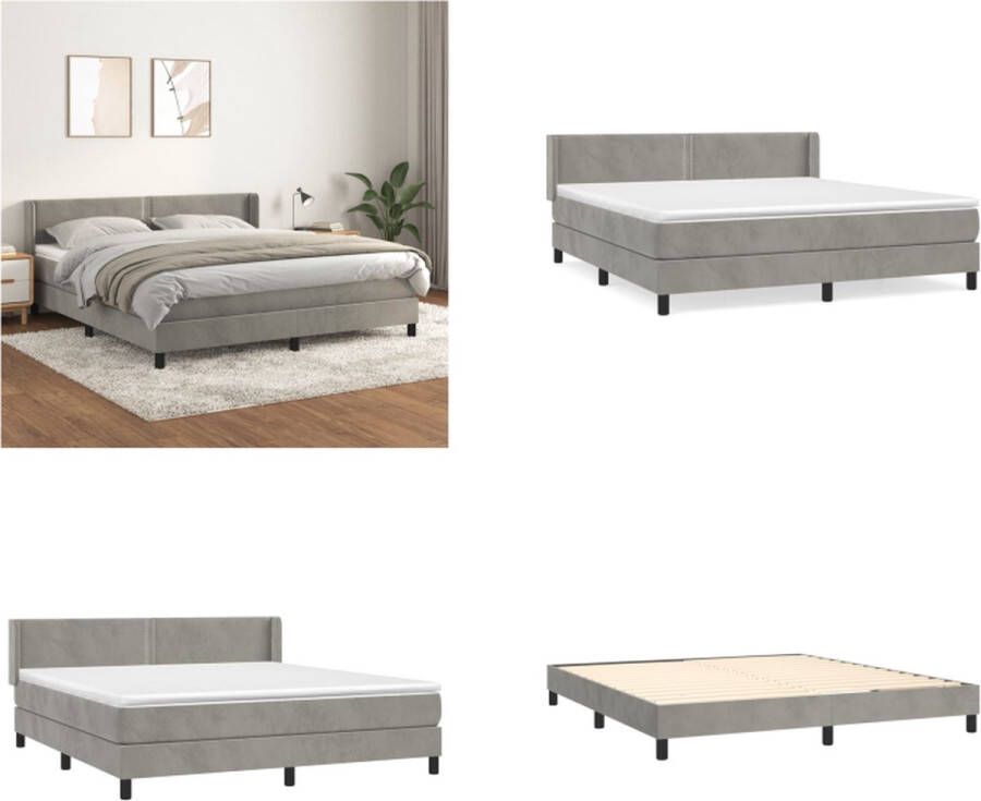 VidaXL Boxspring met matras fluweel lichtgrijs 180x200 cm Boxspring Boxsprings Bed Slaapmeubel