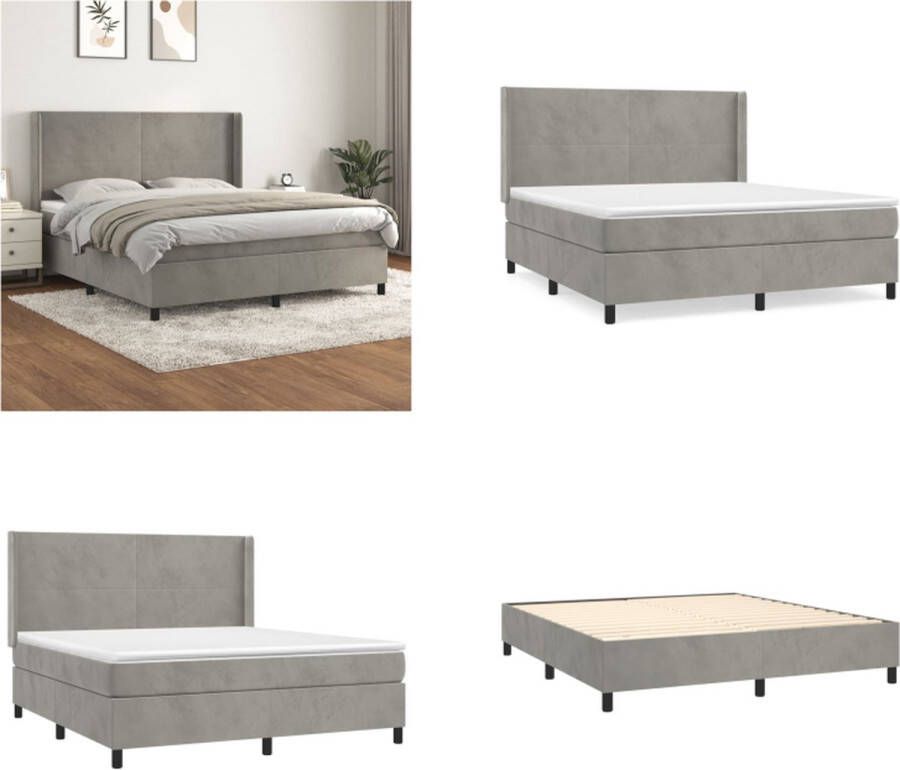 VidaXL Boxspring met matras fluweel lichtgrijs 180x200 cm Boxspring Boxsprings Bed Slaapmeubel
