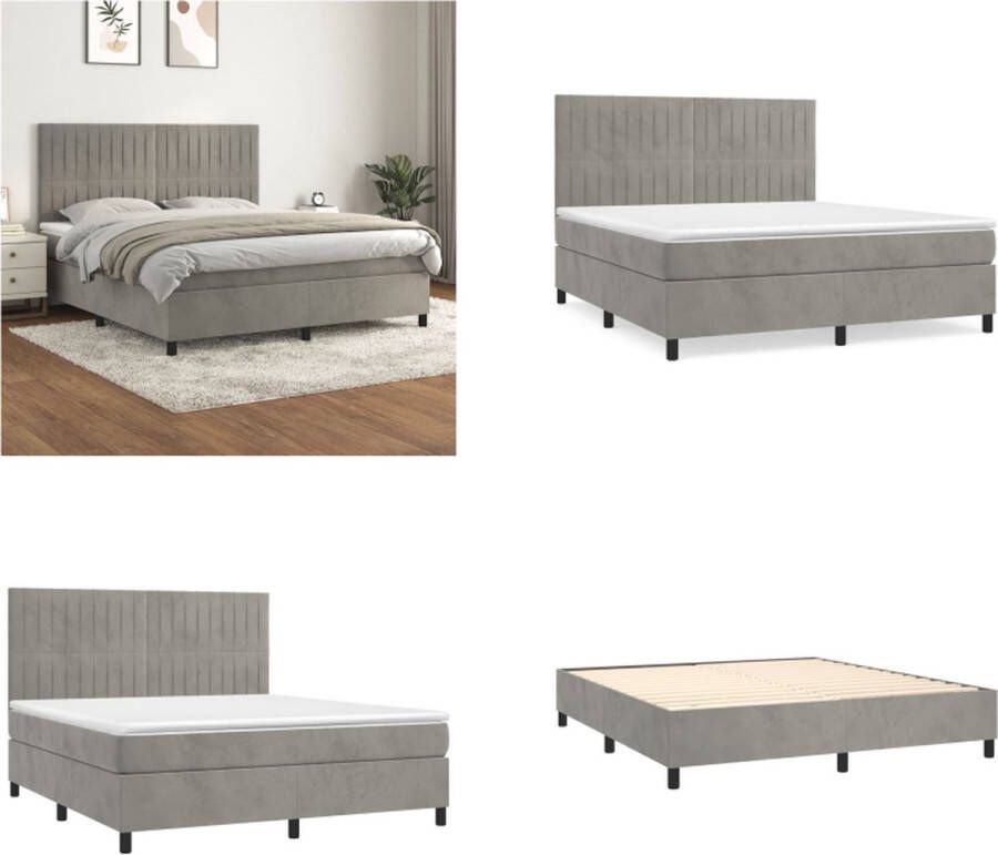 VidaXL Boxspring met matras fluweel lichtgrijs 180x200 cm Boxspring Boxsprings Bed Slaapmeubel