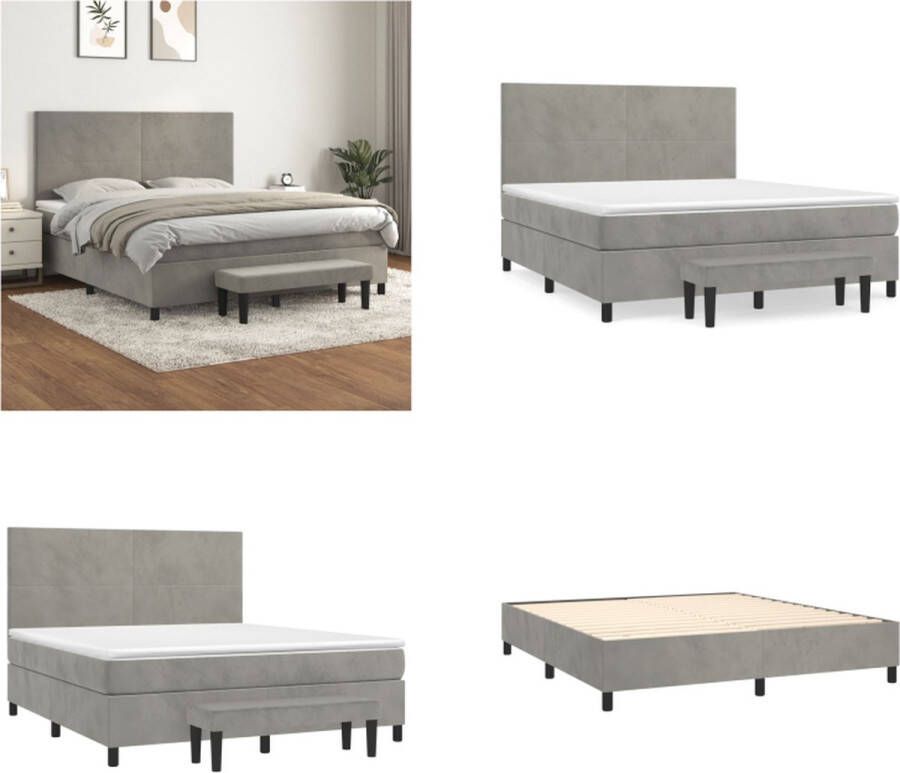 VidaXL Boxspring met matras fluweel lichtgrijs 180x200 cm Boxspring Boxsprings Pocketveringbed Bed