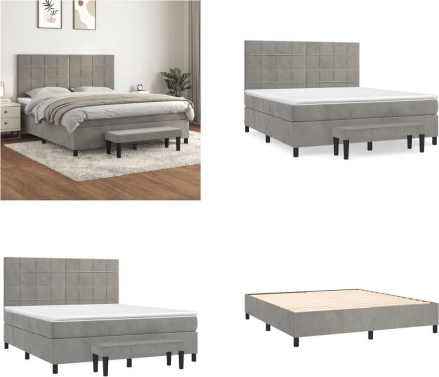 VidaXL Boxspring met matras fluweel lichtgrijs 180x200 cm Boxspring Boxsprings Pocketveringbed Bed - Foto 1