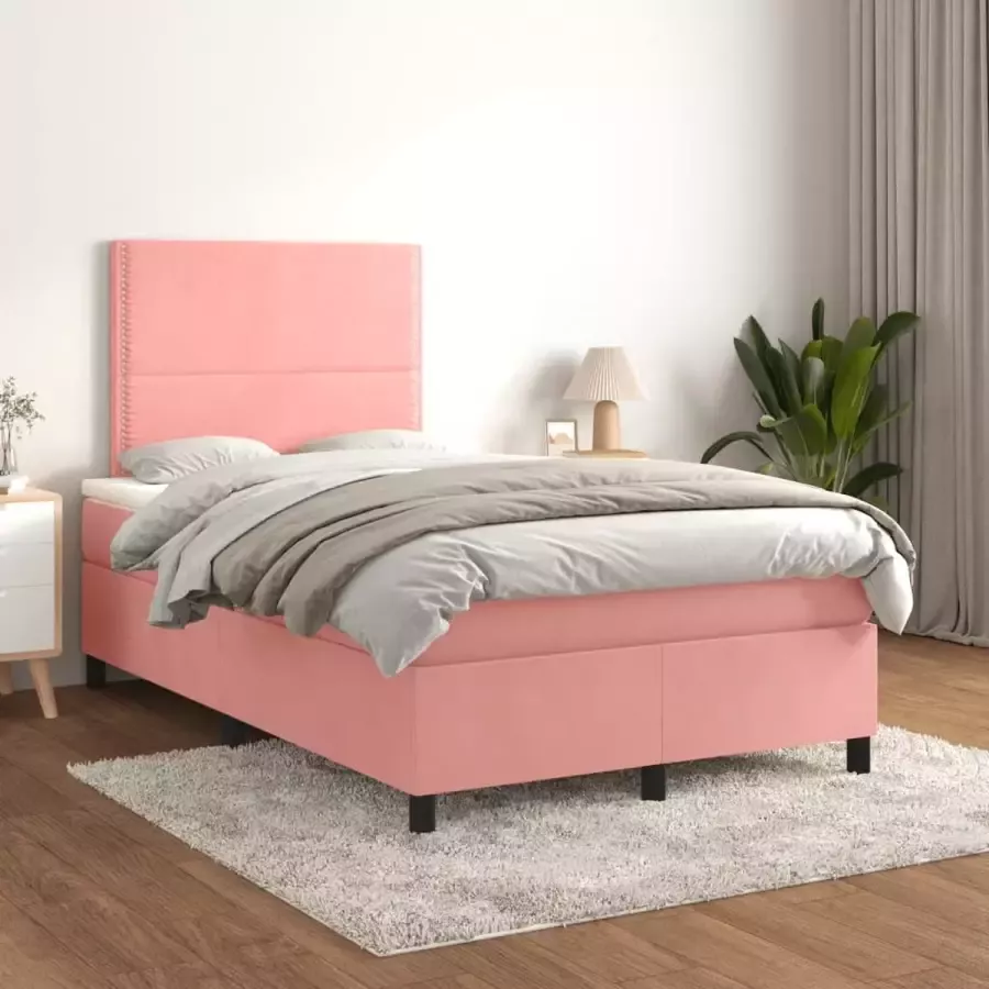 VidaXL -Boxspring-met-matras-fluweel-roze-120x200-cm - Foto 3