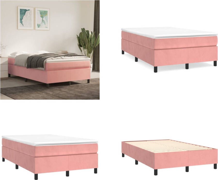 vidaXL Boxspring met matras fluweel roze 120x200 cm Boxspring Boxsprings Bed Slaapmeubel