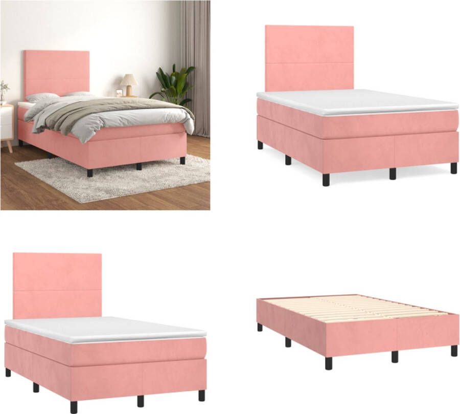 vidaXL Boxspring met matras fluweel roze 120x200 cm Boxspring Boxsprings Bed Slaapmeubel