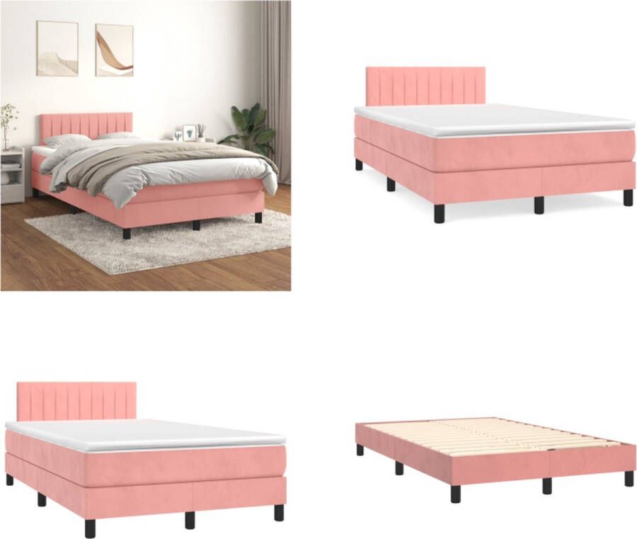 VidaXL Boxspring met matras fluweel roze 120x200 cm Boxspring Boxsprings Bed Slaapmeubel