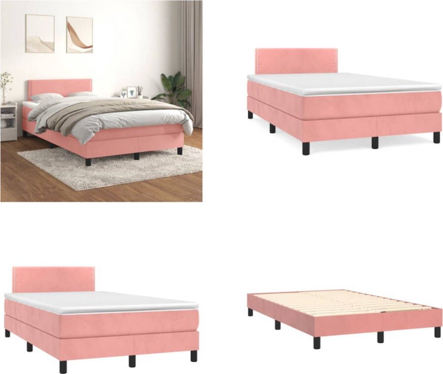 vidaXL Boxspring met matras fluweel roze 120x200 cm Boxspring Boxsprings Bed Slaapmeubel