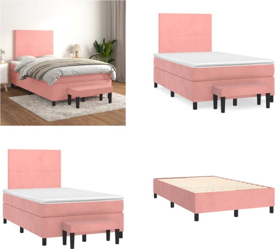 VidaXL Boxspring met matras fluweel roze 120x200 cm Boxspring Boxsprings Pocketveringbed Bed