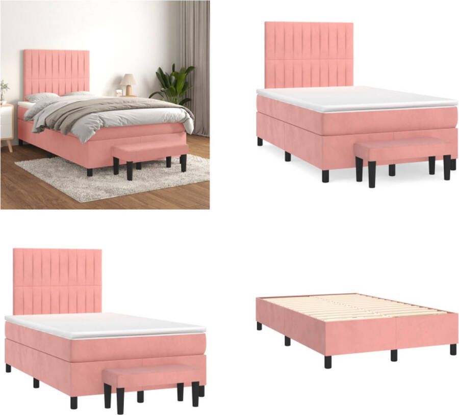 vidaXL Boxspring met matras fluweel roze 120x200 cm Boxspring Boxsprings Pocketveringbed Bed