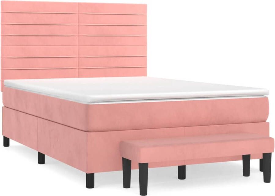 VidaXL -Boxspring-met-matras-fluweel-roze-140x200-cm