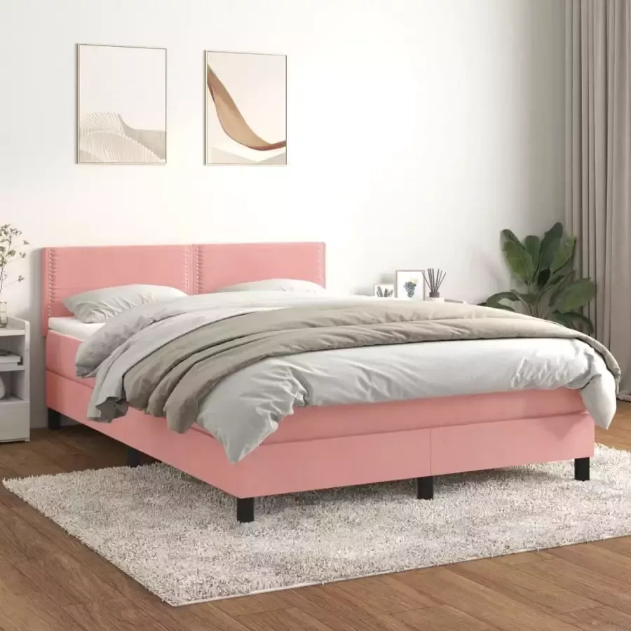 VidaXL -Boxspring-met-matras-fluweel-roze-140x200-cm - Foto 2