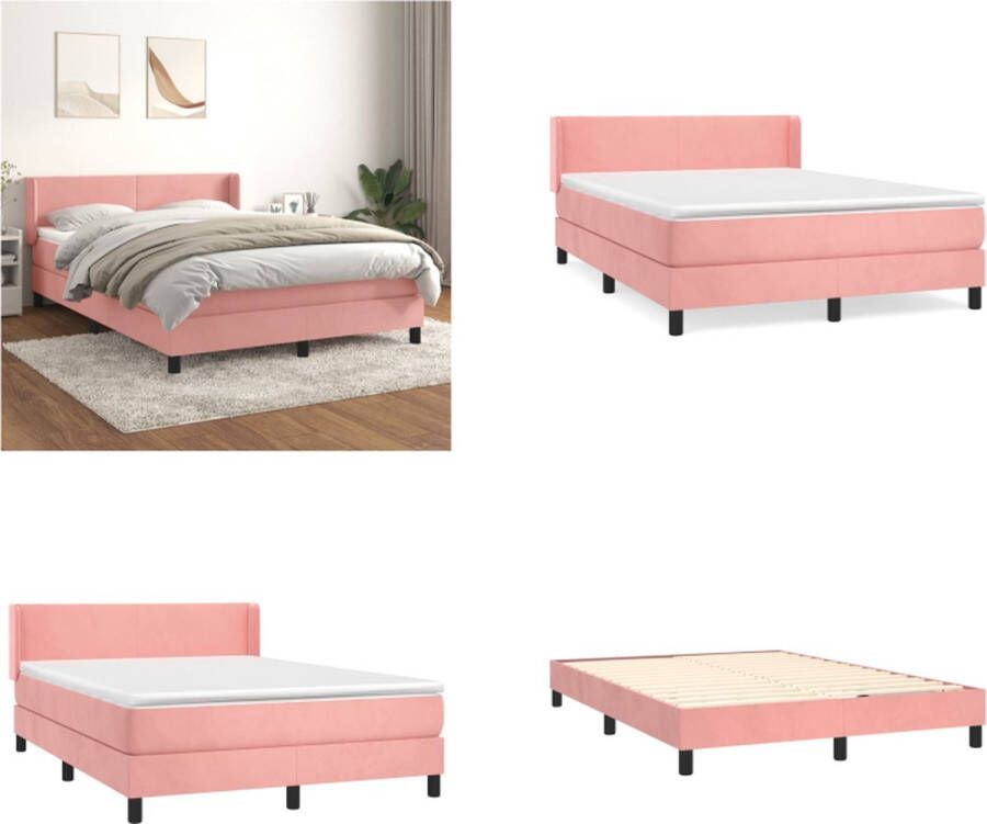 VidaXL Boxspring met matras fluweel roze 140x200 cm Boxspring Boxsprings Bed Slaapmeubel
