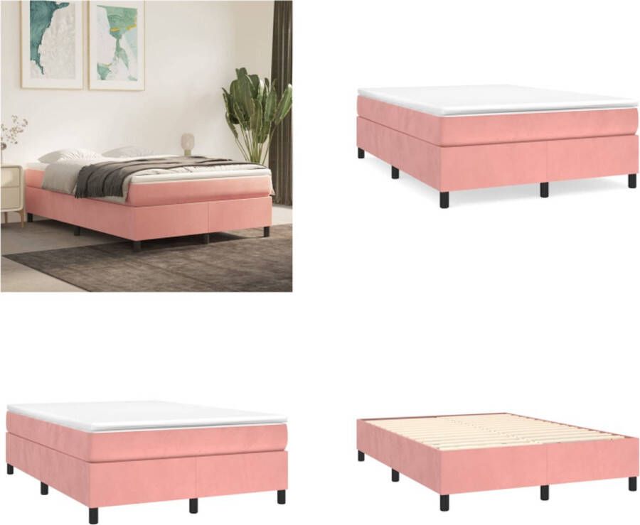 VidaXL Boxspring met matras fluweel roze 140x200 cm Boxspring Boxsprings Bed Slaapmeubel