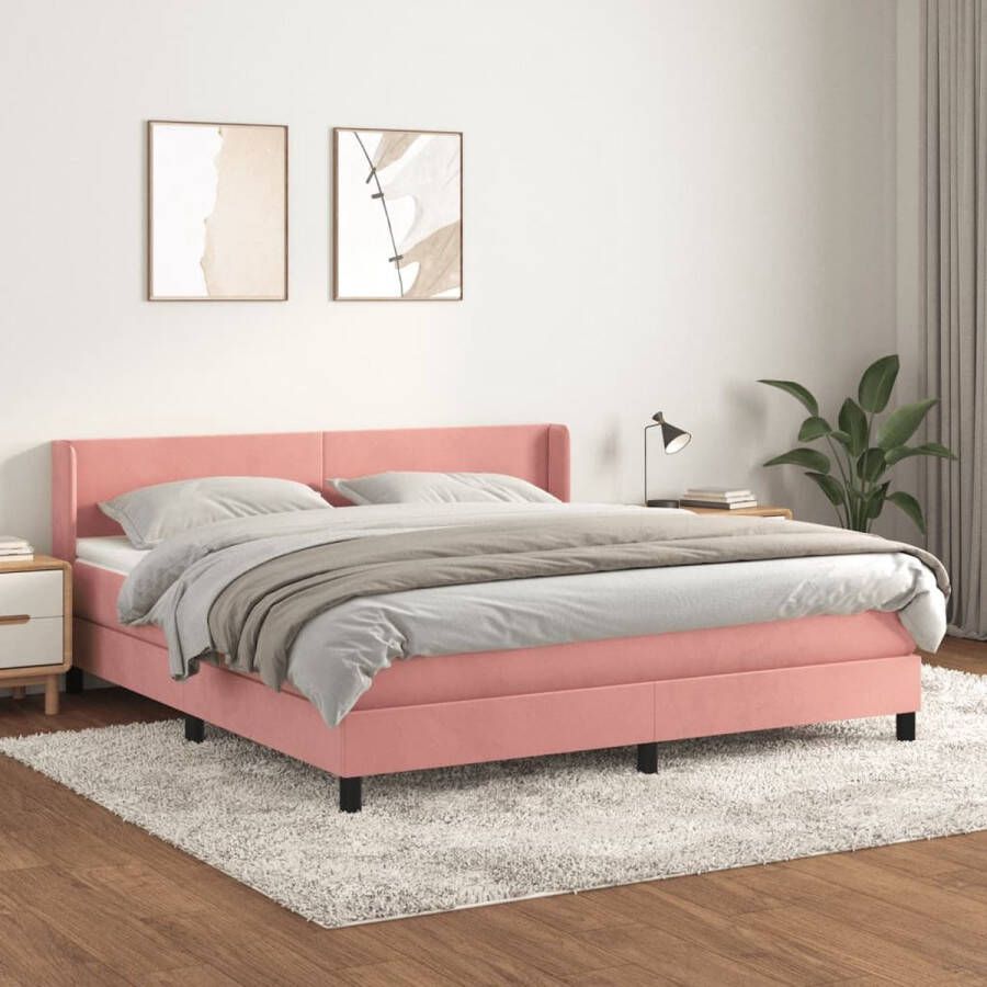 VidaXL -Boxspring-met-matras-fluweel-roze-160x200-cm