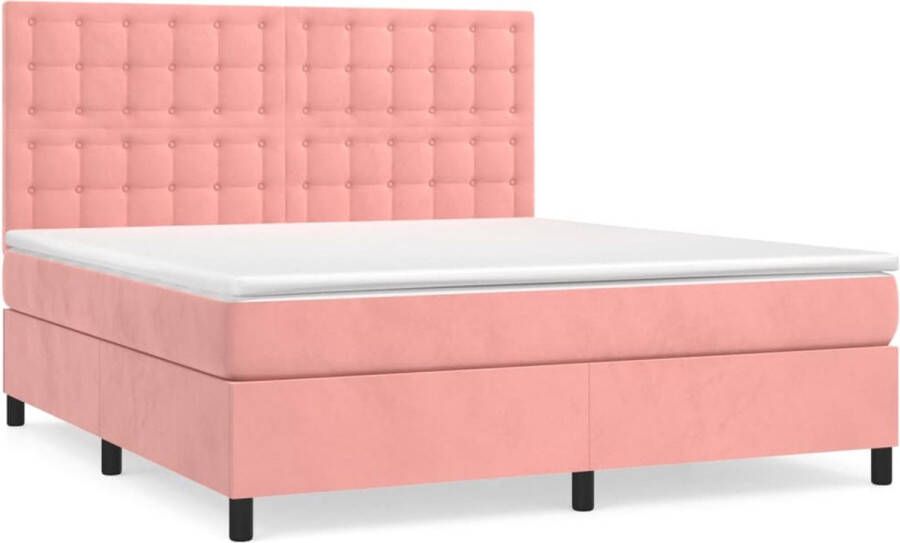 VidaXL -Boxspring-met-matras-fluweel-roze-160x200-cm