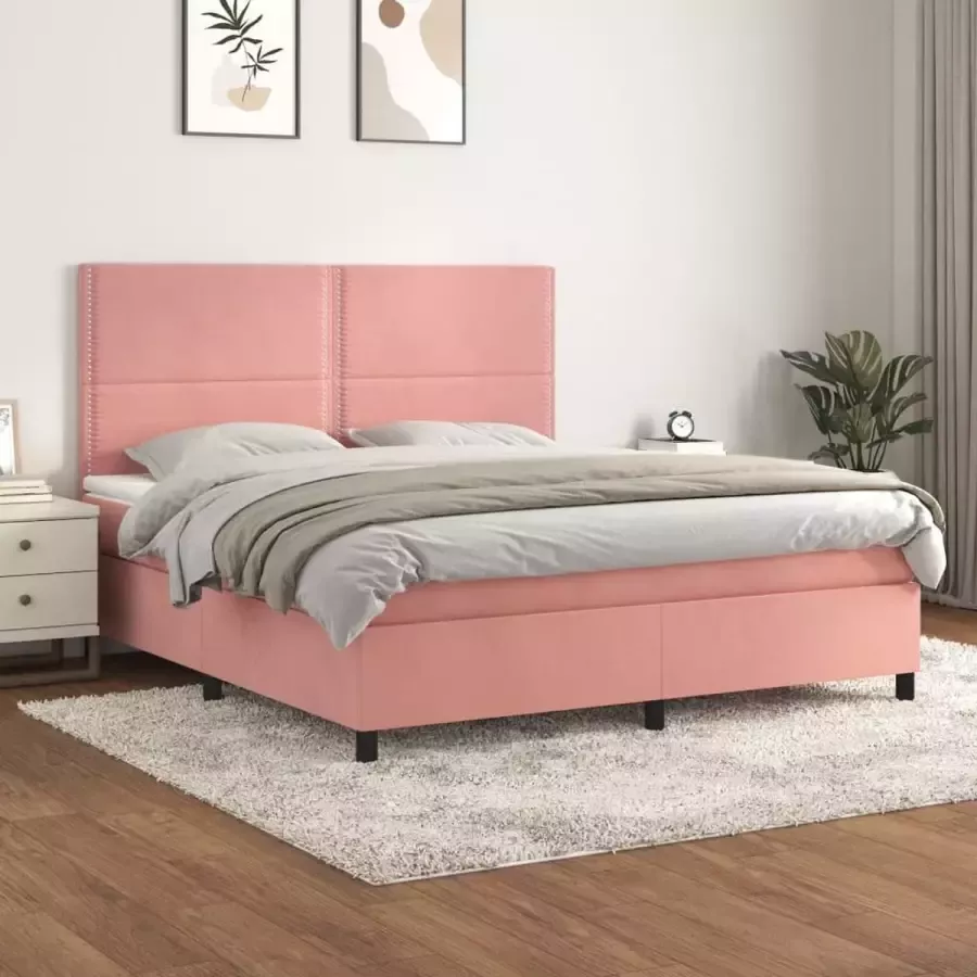 VidaXL -Boxspring-met-matras-fluweel-roze-160x200-cm - Foto 2