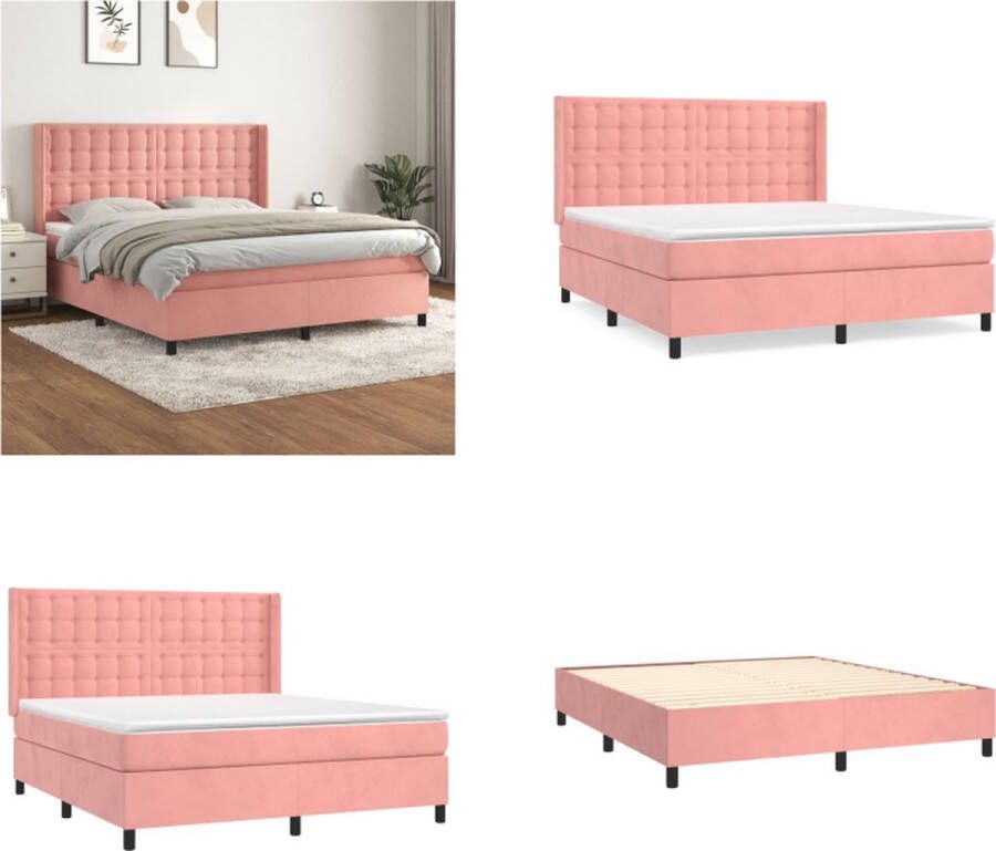 VidaXL Boxspring met matras fluweel roze 160x200 cm Boxspring Boxsprings Bed Slaapmeubel