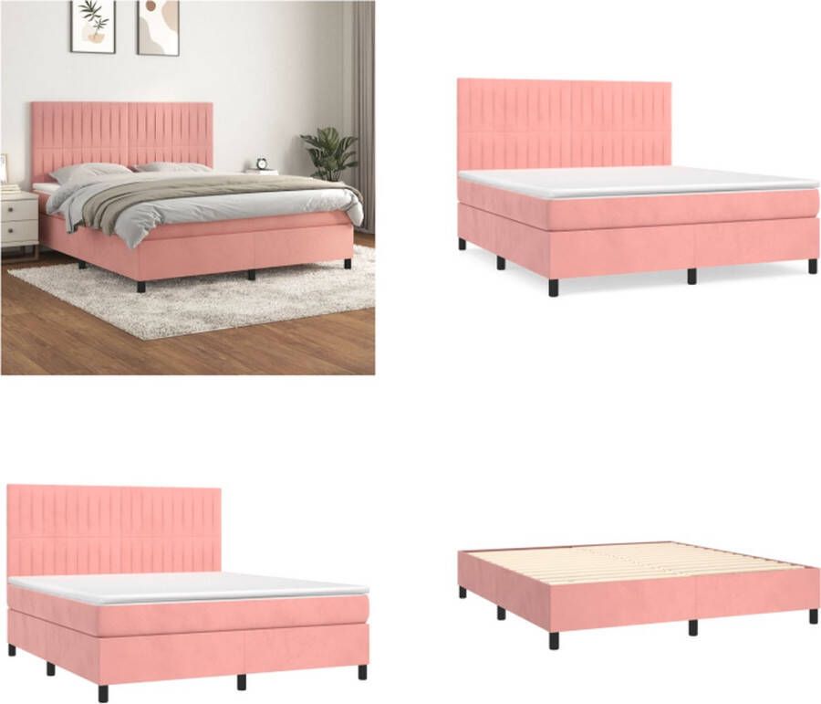 vidaXL Boxspring met matras fluweel roze 160x200 cm Boxspring Boxsprings Bed Slaapmeubel