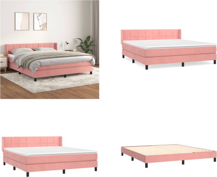 vidaXL Boxspring met matras fluweel roze 160x200 cm Boxspring Boxsprings Bed Slaapmeubel