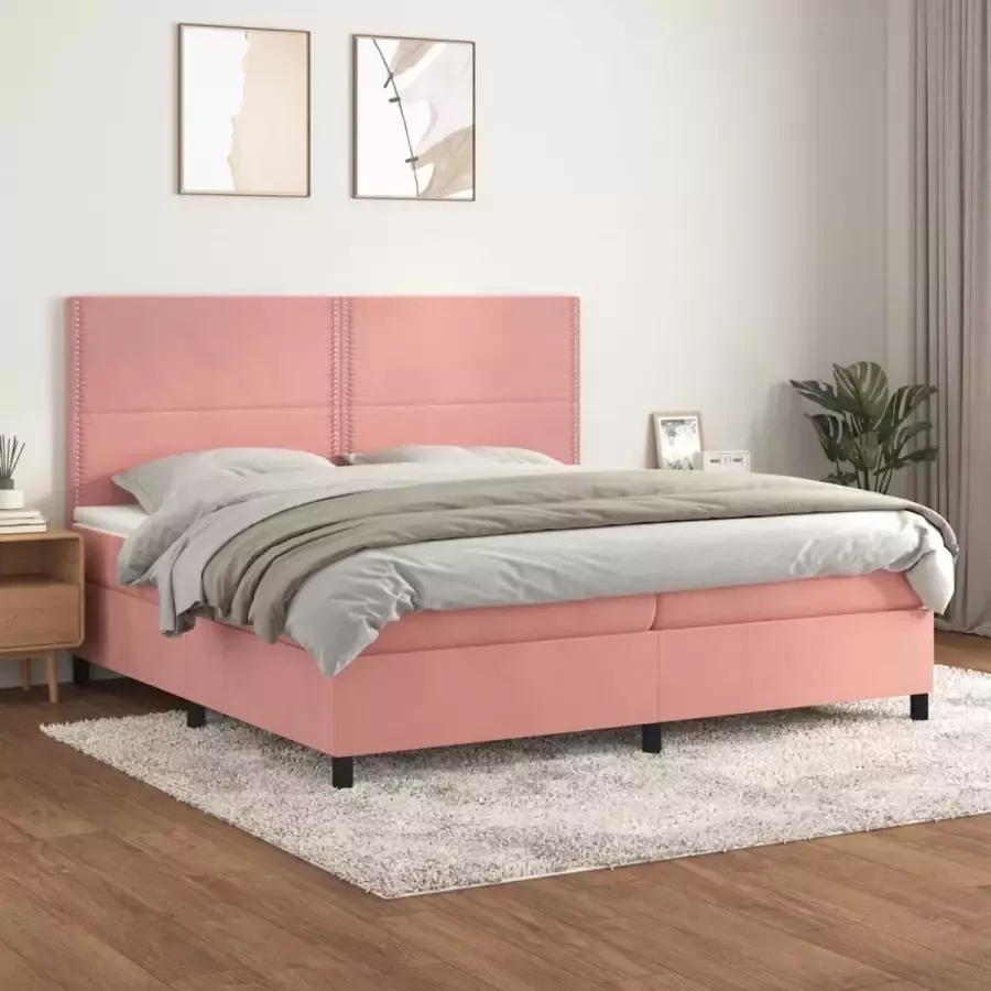 VidaXL -Boxspring-met-matras-fluweel-roze-200x200-cm