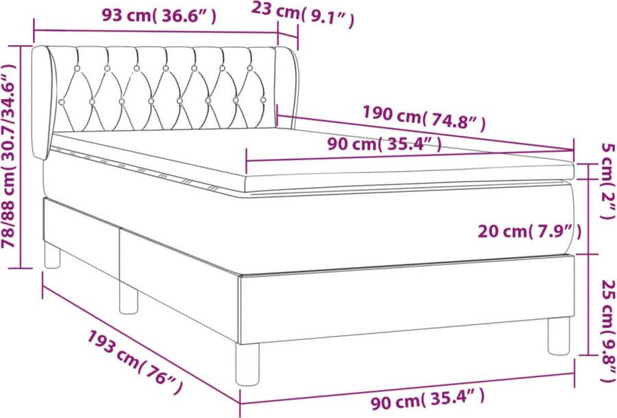 VidaXL -Boxspring-met-matras-fluweel-roze-90x190-cm