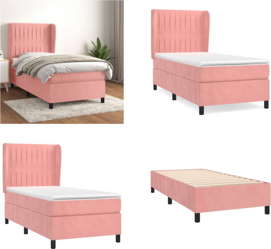 vidaXL Boxspring met matras fluweel roze 90x190 cm Boxspring Boxsprings Bed Slaapmeubel