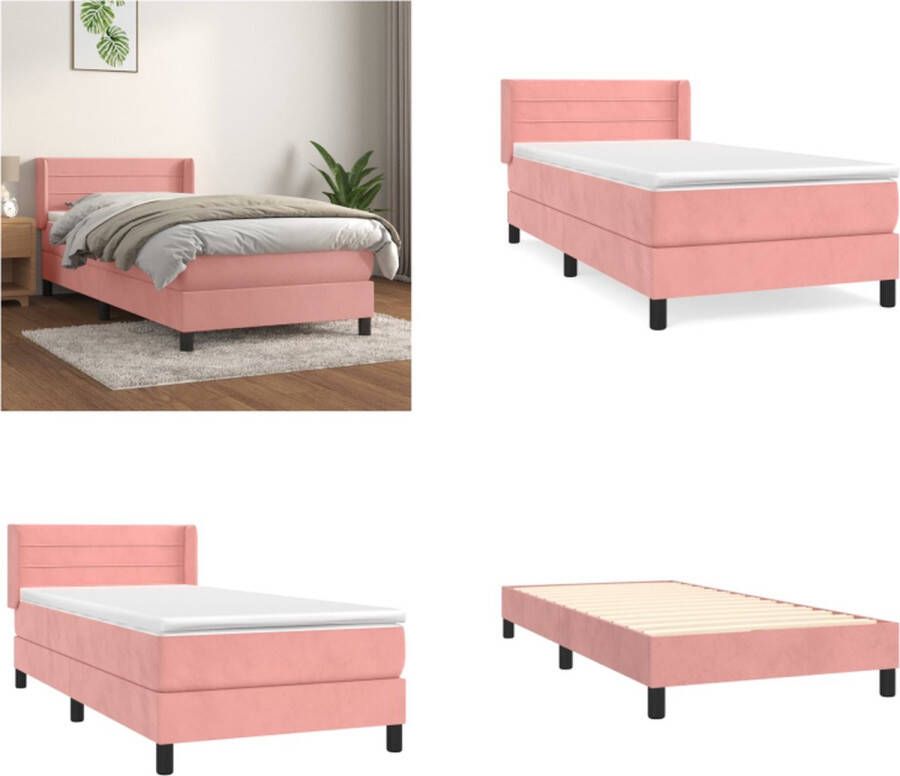 VidaXL Boxspring met matras fluweel roze 90x190 cm Boxspring Boxsprings Bed Slaapmeubel