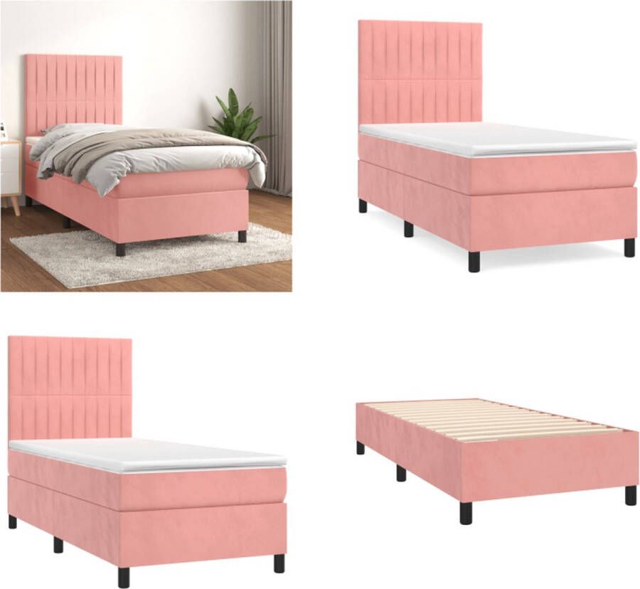 VidaXL Boxspring met matras fluweel roze 90x190 cm Boxspring Boxsprings Bed Slaapmeubel