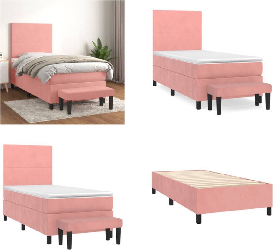 VidaXL Boxspring met matras fluweel roze 90x190 cm Boxspring Boxsprings Pocketveringbed Bed